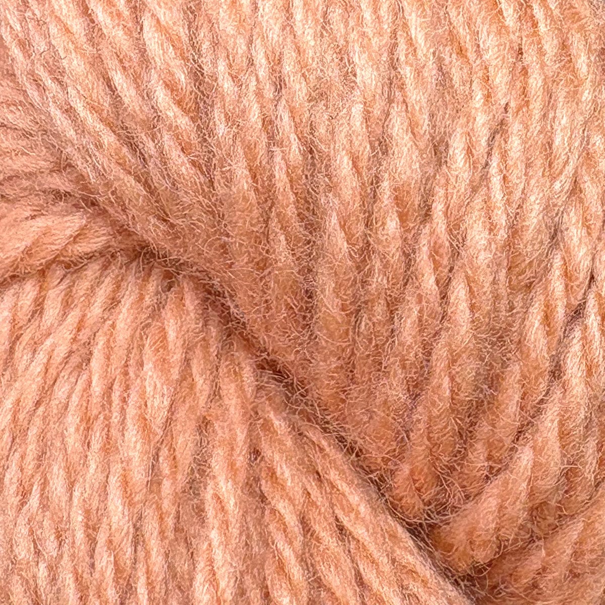 Close-up of Halcyon Yarn Classic Rug Wool | Strand by Caledonian Dye Works in peach, showcasing its soft, fluffy texture and twisted strands—perfect for rug weaving projects.