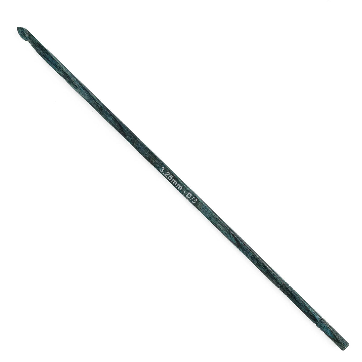 A single Knit Pro Dreamz Wooden Crochet Hook by Accessories Unlimited, size 3.25mm D/3 in dark green, is displayed on a white background.