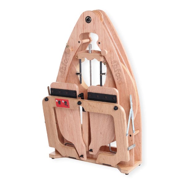The Ashford Joy 2 Spinning Wheel by Ashford Handicrafts Limited features a compact, upright design and comes with a carry bag, ensuring easy transportation and convenient spinning for crafters on the go.