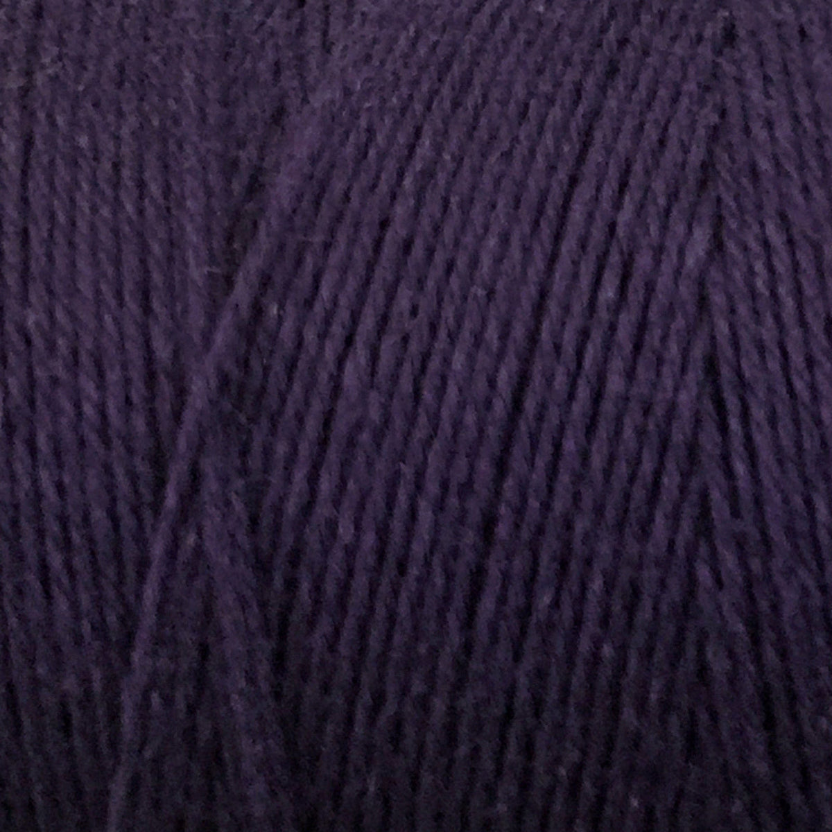 Close-up view of dark purple Cotton Carpet Warp 8/4 by Great Northern Weaving, highlighting the fine, soft fibers and detailed texture of the tightly wound 4-ply cotton strands.