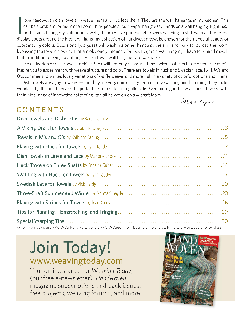 Long Thread Media Books Best of Handwoven, Top Ten Dish Towels on Four Shafts eBook (Printed version)