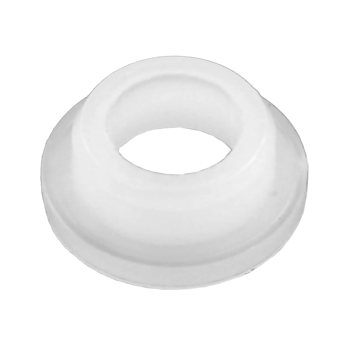 The Louët Scotch Tension Replacement Orifice by Louet Inc. is a white plastic ring with a wide base tapering to a smaller circular opening, featuring a smooth, glossy surface against a plain white background for seamless visuals.