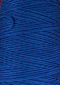 Close-up view of a mini cone of Circulo 5/2 Looma Mercerized Pearl Cotton Yarn, highlighting the texture and pattern of the tightly wound blue threads.