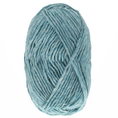 A ball of light blue Lopi Alafoss Icelandic Wool Yarn by Berroco, Inc., neatly wound with visible textured strands, displayed against a white background.