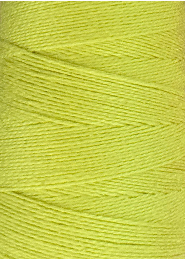Close-up of a spool of Circulo 10/2 Looma Mercerized Pearl Cotton Yarn in bright yellow, highlighting its fine texture and the diagonal winding of the thread layers on the large cone.