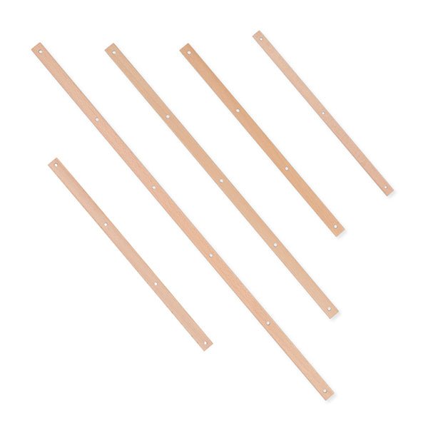 Five Ashford Cross/Warp Sticks for Table Loom by Ashford Handicrafts Limited are arranged diagonally on a white background. Each flat wooden strip features multiple evenly spaced holes along its length.
