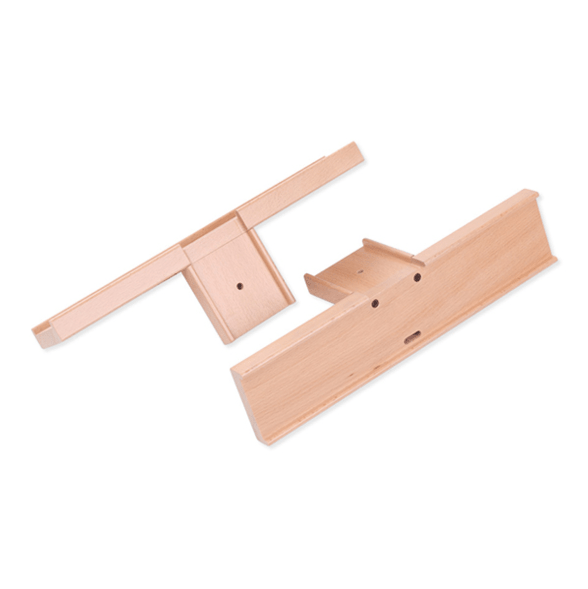 Two Ashford Handicrafts Limited Ashford Rigid Heddle Loom Stand Accessories Trays are displayed on a white background, each with a rectangular base and upright sections—ideal organizers for weaving tools or crafting supplies.
