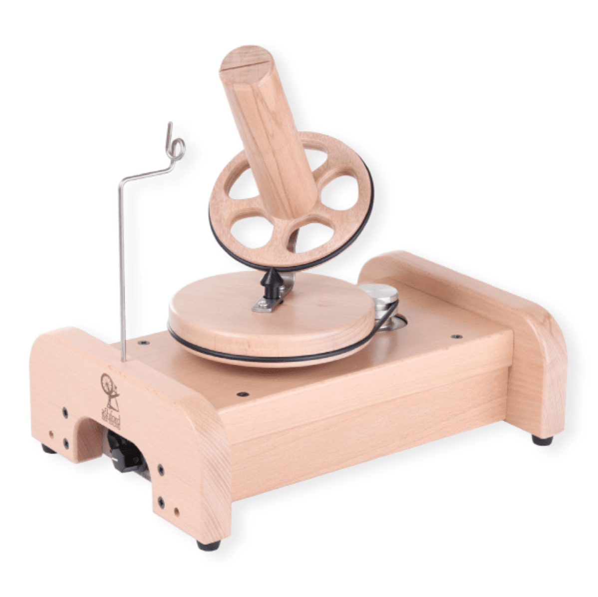 The Ashford Wooden Ball Winder by Ashford Handicrafts Limited features a circular wheel, spindle, and sturdy wooden base—perfect for winding yarn into neat, even balls with ease.