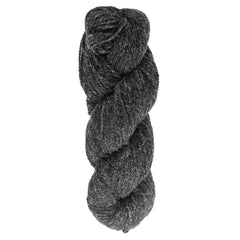 A skein of Bartlettyarns Maine Wool Yarn (Fisherman 2-Ply), dark gray and thickly twisted, is displayed against a white background.