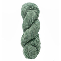 A skein of Bartlettyarns Maine Wool Yarn (Fisherman 2-Ply), thick and green, is twisted into a neat coil and displayed against a plain white background.