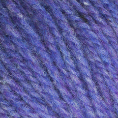 Close-up of Bartlettyarns Maine Wool Yarn (Fisherman 2-Ply) by Bartlettyarns in purple and blue variegated worsted weight, highlighting its soft texture and intertwined fibers ideal for knitting or crocheting.