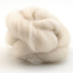 A fluffy, circular roving of off-white Punta Wool Top Fiber, ideal for spinning or felting.