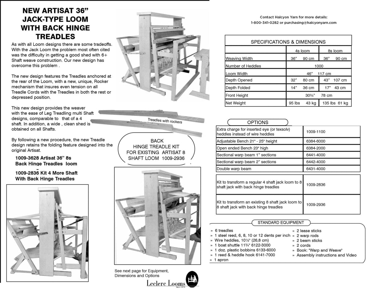 Leclerc Looms Replacement Parts, Conversions & Add-Ons Leclerc new Artisat 8-Shaft Loom Back Hinge Treadle Kit