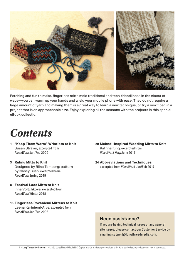 Long Thread Media Books PieceWork Presents: Fingerless Mitts for All Seasons – eBook printed copy