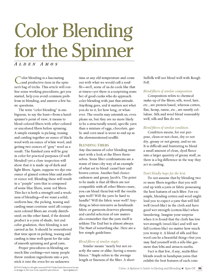 Long Thread Media Books Spin-Off Presents: A Spinner's Guide to Dyeing and Blending: eBook Printed Copy