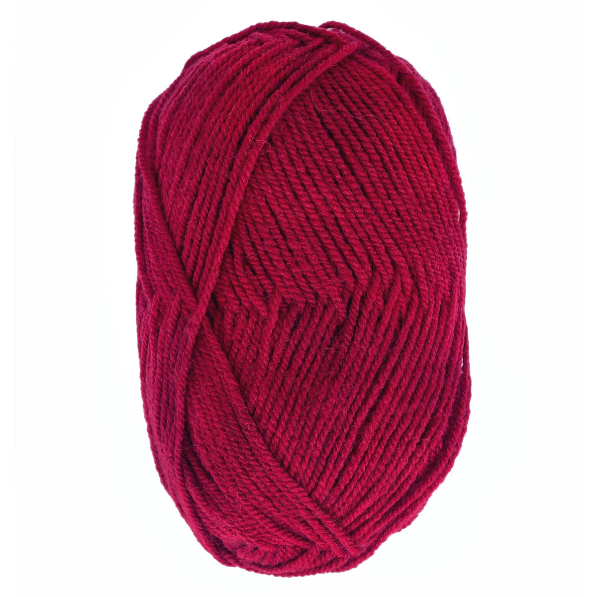A skein of Plymouth Encore Worsted Yarn by Plymouth Yarn Co. is displayed on a white background. The yarn is neatly wound into an oval, with its strands running diagonally across the surface.