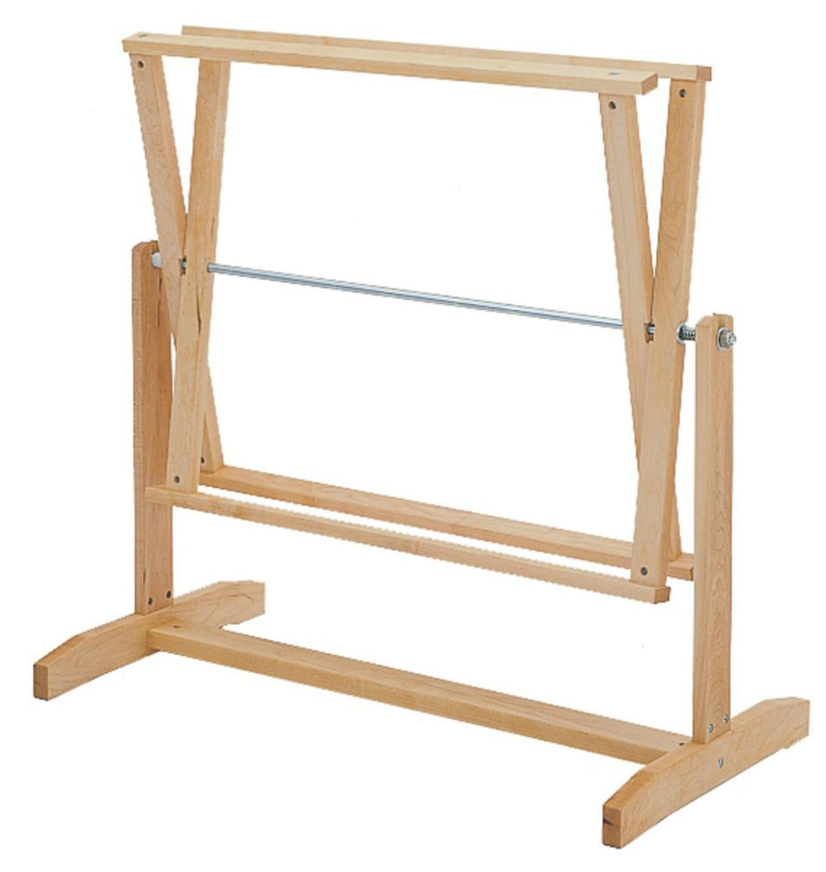 The Schacht 18 Yd Warping Reel - Horizontal by Schacht Spindle Co. features adjustable supports and a metal crossbar, offering precise project setup like a warping board; currently temporarily out of stock with Schacht.