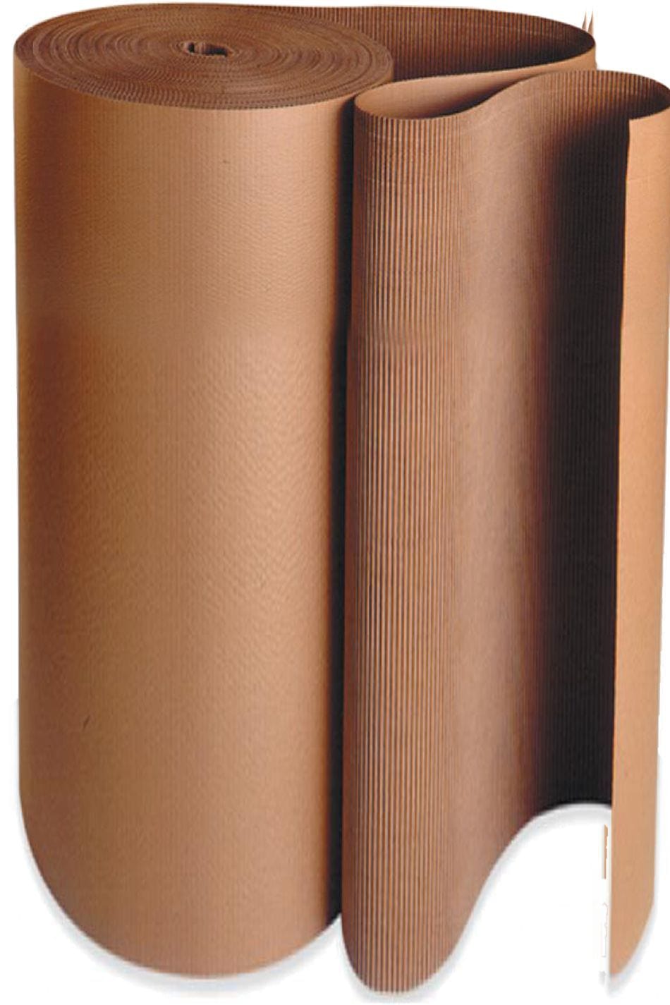 The Halcyon Yarn Single Faced Corrugated Cardboard - 5 yard roll is partially unrolled, revealing its ribbed texture and curved layers—ideal for weaving supplies or adding sturdy structure to craft projects.