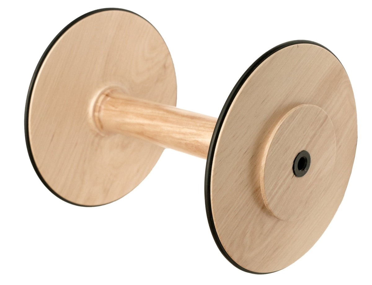 The Kromski North America Spinning Wheel Bobbins feature two large circular ends, a central shaft, and black ring details near the edges—crafted for optimal performance with your Kromski spinning wheel.