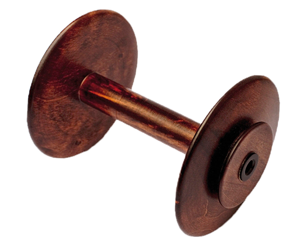 The Kromski Spinning Wheel Bobbins by Kromski North America feature two flat circular ends and a cylindrical center, shown on a white background. Compatible with Kromski wheels, they are available in standard or jumbo sizes.