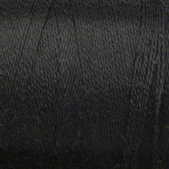 Close-up of tightly wound black Maurice Brassard 8/2 Tencel Yarn on a mini-cone, showing the textured fine cellulose fibers in overlapping layers—ideal for detailed weaving projects.